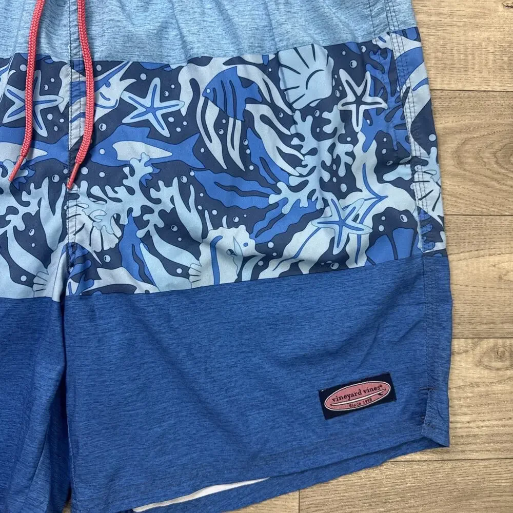 Vineyard Vines Swim Trunks Shorts Blue Fish Pattern sz L